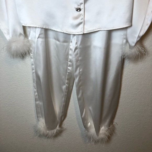 Lulus Dreamiest Delight White Satin Feather Two-Piece Pajama Set Size S - Picture 7 of 14
